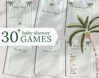 Editable Cabana Baby Shower Games Bundle Printable Beach Club  Theme Guest Guessing Games Baby Bingo Palms Springs Coastal Baby Cabana Theme