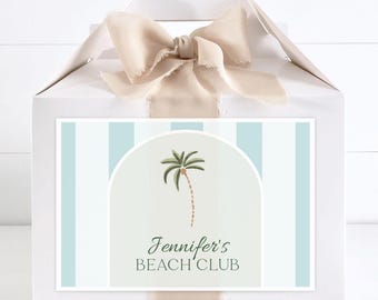 Editable Gable Box Beach Club Birthday Label Printable Cabana Theme Birthday Bash Party Food Favor Box Label or Tag Palms Summer Pool Party