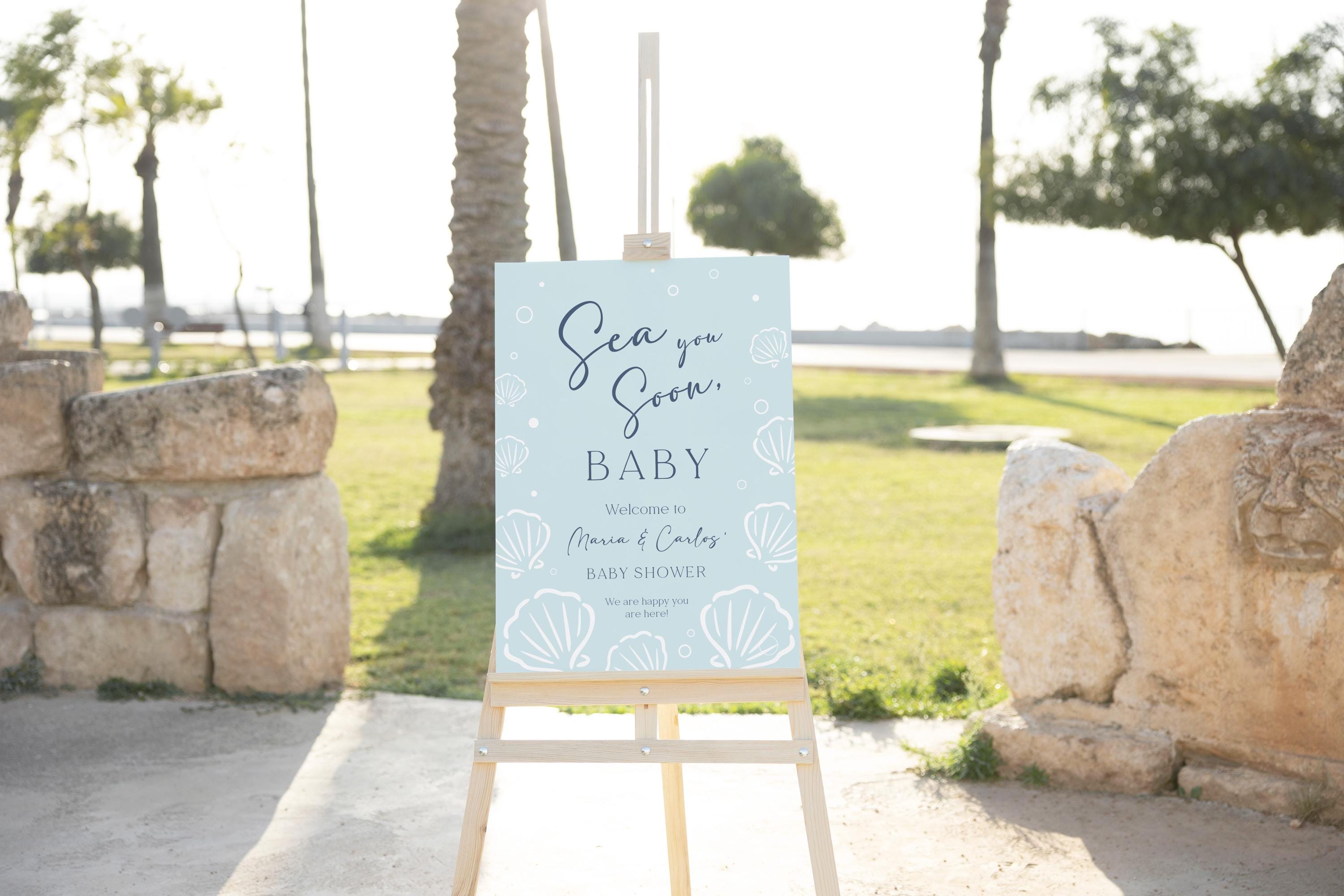 Editable Gender Reveal Welcome Sign - "Sea You Soon" Ocean Theme, Coastal Baby Beach Party Decor