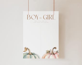 Pumpkin Voting Sign Gender Reveal Printable Boy or Girl Gender Guessing Game Pink or Blue Fall Baby Prediction Vote Board
