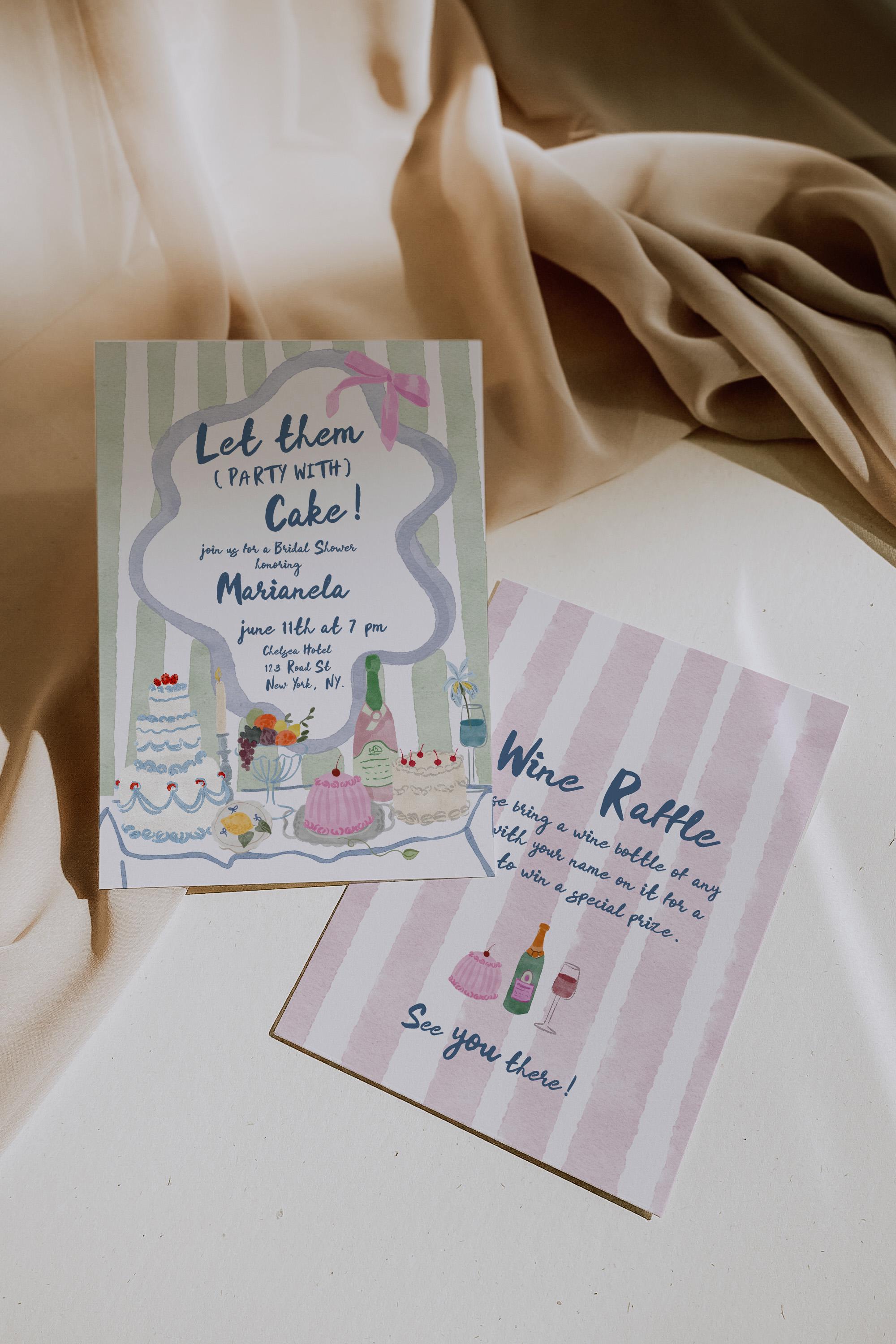 Editable Colorful Cakes Bridal Shower Invitation Printable Han-drawn ...