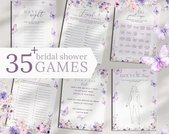 Editable Bridal Shower Games Purple Butterfly Printable Bach Butterfly Activity Guest Set Bachelorette Decorations Bridal Floral Theme