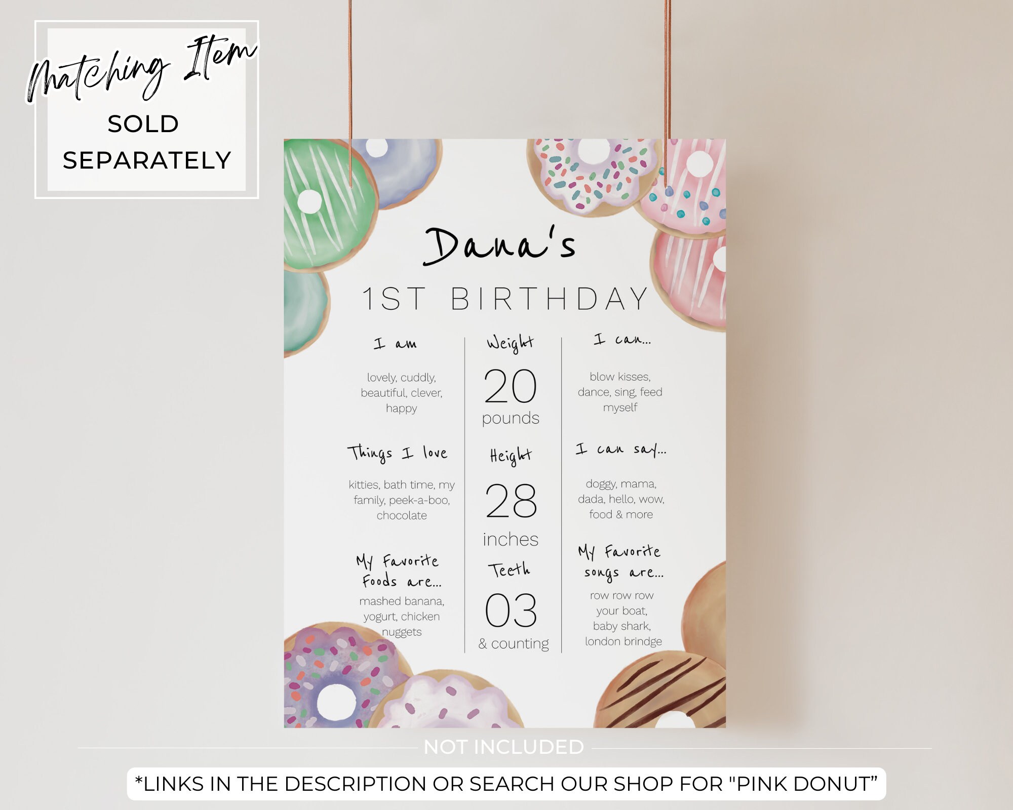 Editable Donut Cupcake Toppers Template Printable First Birthday Girl ...