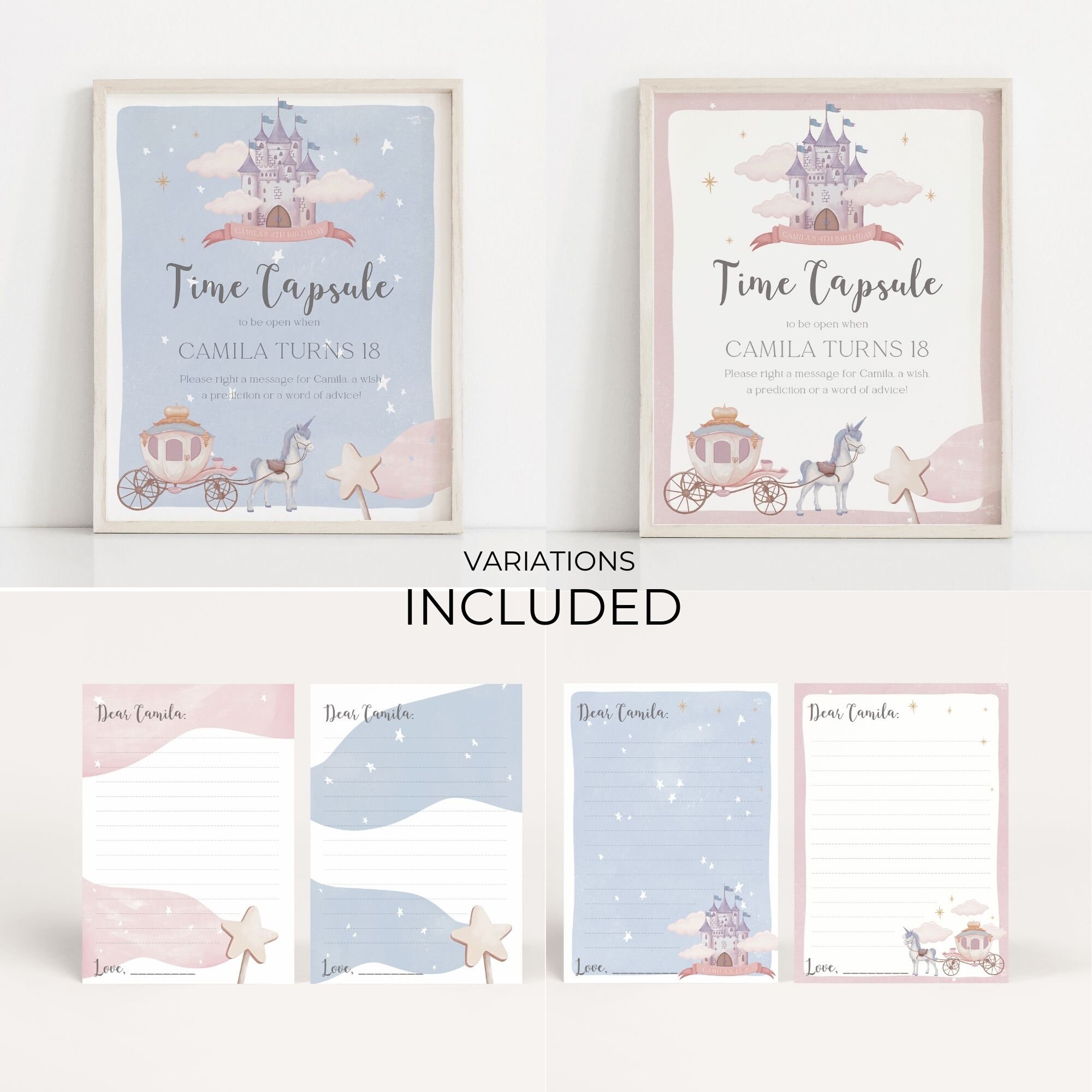 Editable Princess Time Capsule With Note Cards Printable Castle and ...