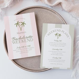 Editable Palms Springs Bachelorette Weekend Invitation & Itinerary Printable Cabana Theme Birthday Bash Party Retro Beach Club Summer Invite