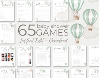 Editable Oh Baby Shower Games Mint Green Hot Air Balloons Printable Gender Reveal Activities for Guests Gender Neutral Shower Table Decor