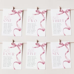 Editable Coquette Bow Seating Cards Printable Baby Shower Table Number Sign Coquette Pink Bow Baby Shower Girl Templates