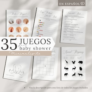 Set de Plantillas de Juegos de Baby Shower en Español Editables Actividad para Romper el Hielo Trivias Imprimible Bingo de Bebé Minimalista