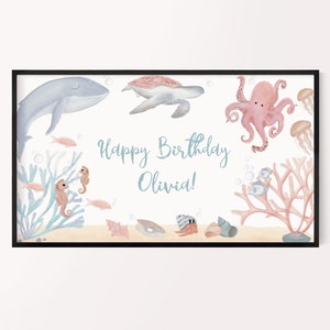 Editable Under the Sea Samsung TV Frame Art Happy Birthday Living Room Decoration Ocean Theme Decor Template Birthday TV Art Display