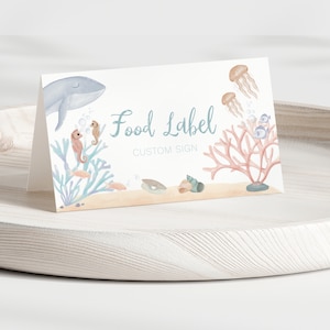 Editable Under the Sea Food Label Birthday Printable Template Buffet Tent Card Ocean Theme Paper Food Sign Food Tent Dessert Label Decor