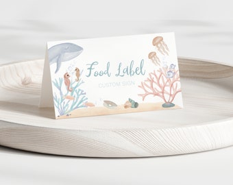 Editable Under the Sea Food Label Birthday Printable Template Buffet Tent Card Ocean Theme Paper Food Sign Food Tent Dessert Label Decor