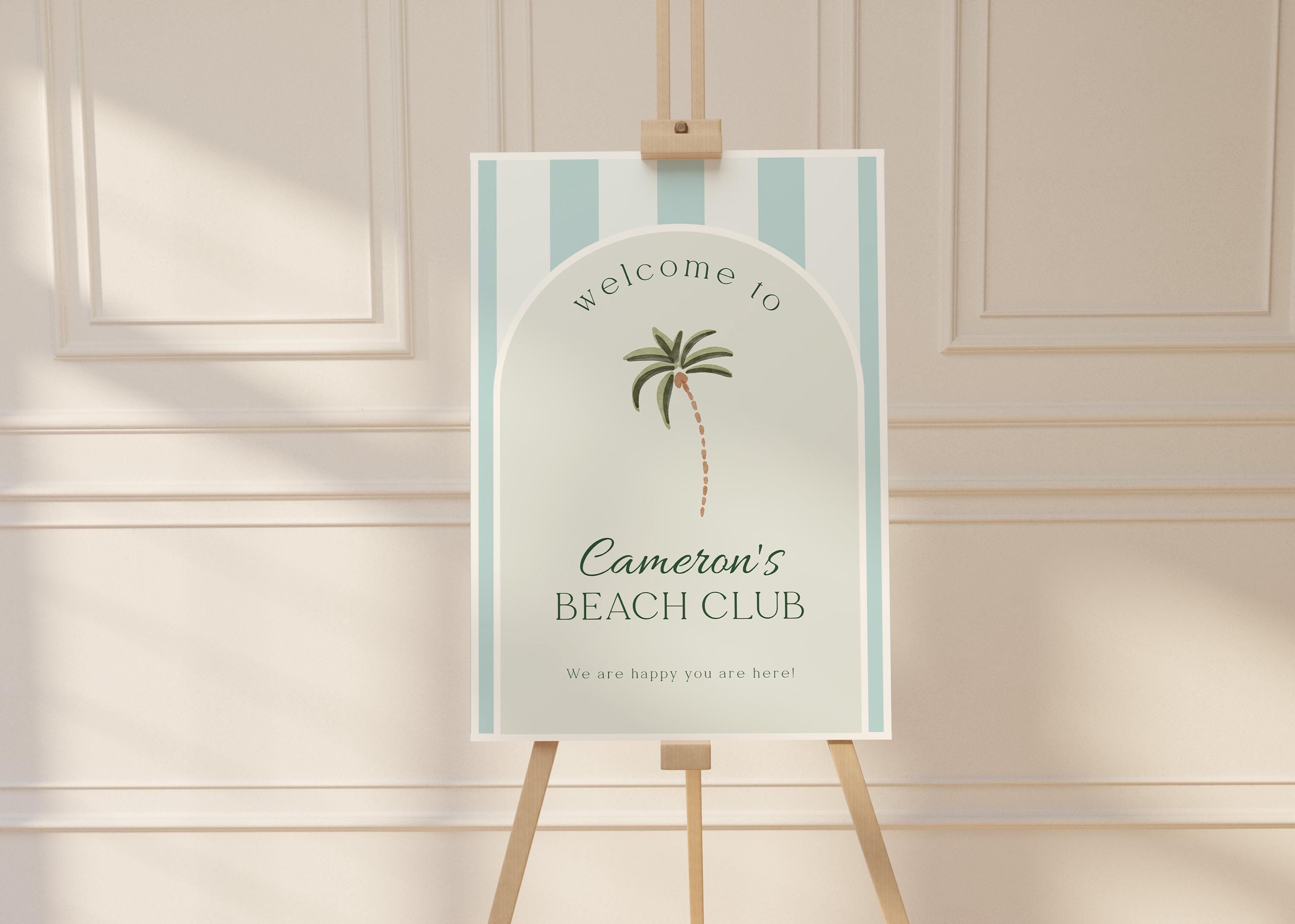 Editable Welcome Sign Beach Club Birthday Printable Cabana Theme Birthday Bash Party Sign Retro Palms Springs Pool Party Summer Poster
