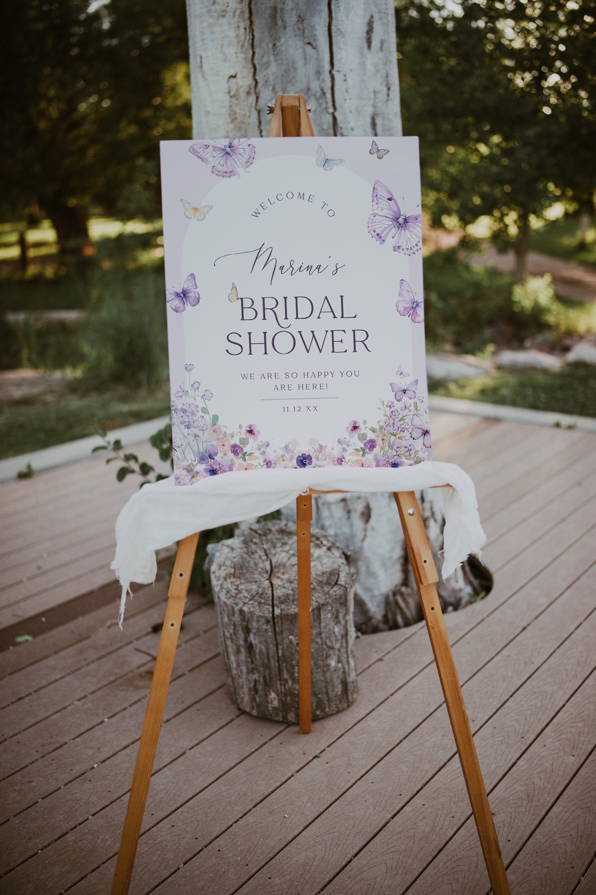 Editable Welcome Sign Purple Butterflies Bridal Shower Printable ...