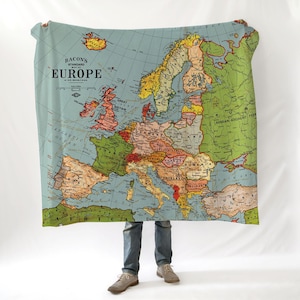 Vintage 1920er Europa Karte Fleecedecke