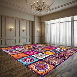 Conception de mandalas colorés | Mariage indien | Conception de piste de danse pour mariage | Motifs de revêtement de sol | Motifs de sol | Conception numérique uniquement