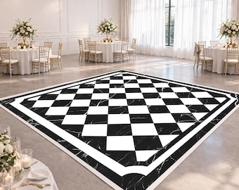 Zwart-wit marmeren dansvloerontwerp | Bruiloftsreceptie | Diamant vloersticker | Elegant evenementdecor | Aangepast digitaal bestand