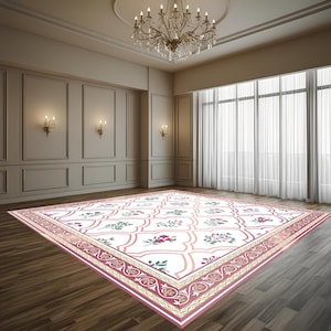 Papier peint floral pour piste de danse | Mariage indien | Motifs de sol | Art mural fleurs du Rajasthan | Or rose botanique | Conception numérique uniquement