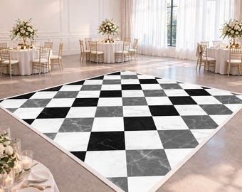 Black White Marble Dance Floor Design | Diamond Checkered Pattern | Personalized Wedding Floor | Print-Ready Digital File