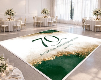 Ontwerp dansvloer 70e verjaardag | Smaragdgouden vloersticker feest | Aangepast decoratie voor mijlpaalviering | Afdrukbare afbeelding evenementvloer