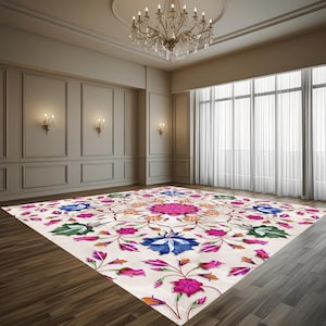 Fleurs colorées en marbre | Design indien traditionnel | Conception de piste de danse pour mariage | Motifs de sol | Personnaliser les couleurs | Conception numérique uniquement