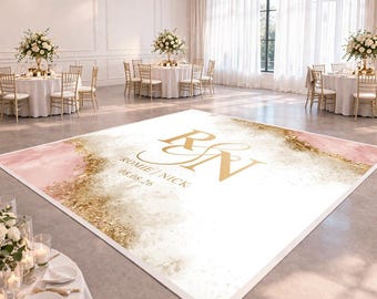 Blush Pink Gold Marble Wedding Dance Floor Decal | Elegant Monogram Floor Wrap | Custom Reception Dance Floor Design | Digital Download
