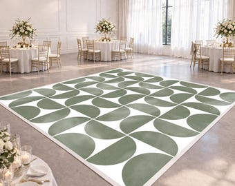 Salie groene bruiloft sticker dansvloer | Modern geometrisch vloerontwerp | Evenementvloer met monogram op maat