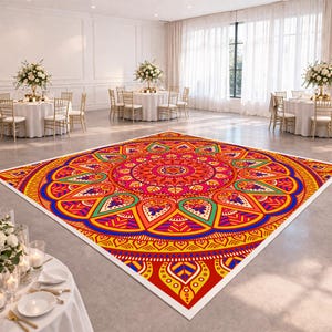 Indian Wedding Dance Floor Design | Colorful Mandala Floor Wrap | Mehndi Sangeet Decor | Custom Printable Dance Floor Decal