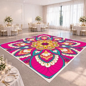 Dance Floor Design | Pink Floral Mandala | Indian Wedding Mehndi Sangeet Decor | Custom Digital File