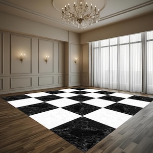 Motif à carreaux en marbre noir et blanc | Conception de piste de danse pour mariage | Motifs de sol | Mariages | Conception numérique uniquement