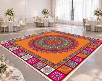 Indisk bröllopsmandala-dansgolvsdesign | Mehndi Sangeet-festgolvdekal | Färgglad mandala-evenemangsgolvgrafik | Digital nedladdning