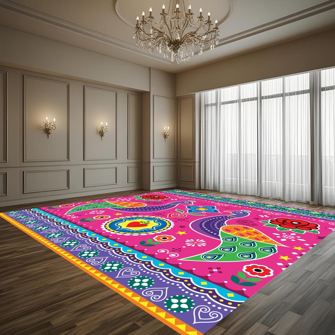 Peacock Indian Wedding Design | Vibrant Floor Art | Digital File Only ...