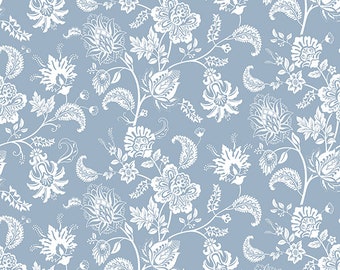 Blue and White Floral Dance Floor. Seamless pattern with decorative climbing flowers