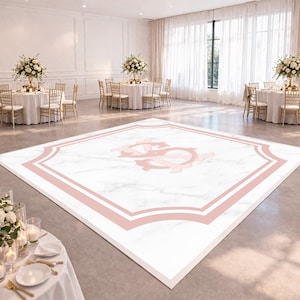 Wedding Dance Floor Monogram | Pink Marble Crest Design | Custom Initials Floor Wrap | Marble Wedding Floor Decal