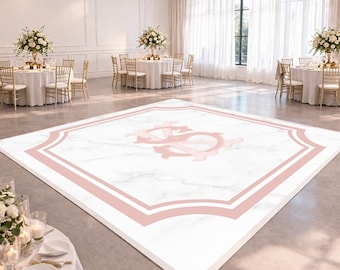 Wedding Dance Floor Monogram | Pink Marble Crest Design | Custom Initials Floor Wrap | Marble Wedding Floor Decal