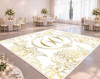 Ontwerp dansvloer 60e verjaardag | Gouden bloemen elegante vloersticker voor feestjes | Mijlpaal verjaardag evenementdecoratie | Aangepast digitaal bestand
