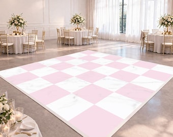 Roze en wit marmeren dambord dansvloerdoek | Vooraf 20 ft vloerontwerp | Afdrukbare afbeelding evenementvloer | Directe digitale download