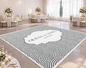 Zwart-wit mozaïekontwerp dansvloer | Bruiloftsreceptie | Sticker tegelvloer | Elegant evenementdecor | Aangepast digitaal bestand