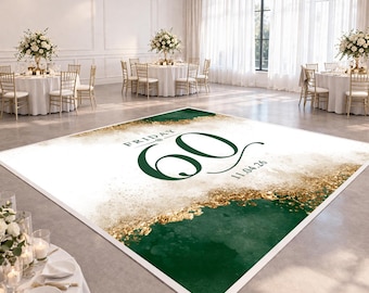 Ontwerp dansvloer 60e verjaardag | Smaragdgroen goud vloersticker feest | Elegant mijlpaalverjaardagsdecor | Digitaal bestand aangepaste naam
