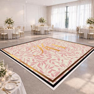 Diseño de pista de baile con monograma floral en tono rosa empolvado / Vinilo decorativo para suelo de boda con letras doradas / Decoración romántica para bodas en jardines / Archivo digital con iniciales personalizadas