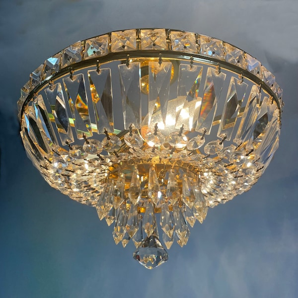 Light half basket chandelier, glass and brass lamp