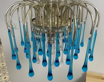 Blue raindrop lamp. Blue teardrop chandelier. Paolo Venini style