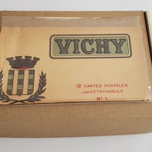 Vintage French color carte postale postcards of Vichy glued to kraft brown greeting cards cards with envelopes
