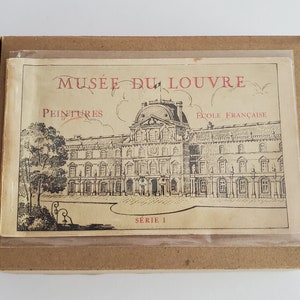 Vintage French carte postale postcards of Musee du Louvre paintings French School glued to kraft brown greeting cards cards with envelopes