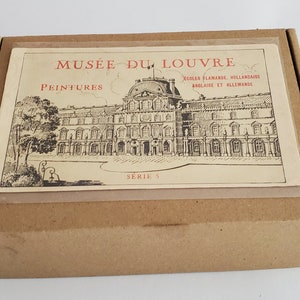 Vintage French carte postale postcards of Musee du Louvre paintings glued to kraft brown greeting cards cards with envelopes