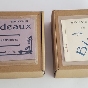 Vintage French carte postale postcards of Bordeaux and Biarritz glued to kraft brown greeting cards cards with envelopes