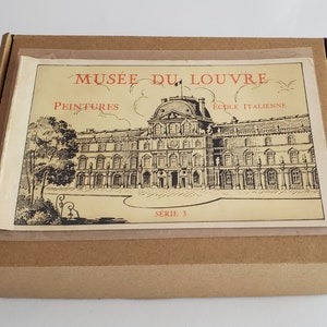 Vintage French carte postale postcards of Musee du Louvre paintings Italian School glued to kraft brown greeting cards cards with envelopes