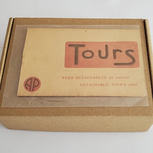 Vintage French carte postale postcards of Tours glued to kraft brown greeting cards cards with envelopes