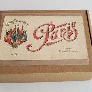 Bastille Day Invitations - Vintage French postcards of Paris and Versailles glued to kraft brown greeting cards cards with envelopes