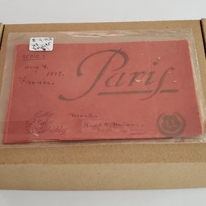 Vintage French carte postale postcards of Paris glued to kraft brown greeting cards cards with envelopes