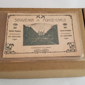 Vintage French carte postale postcards of Monte Carlo glued to kraft brown greeting cards cards with envelopes